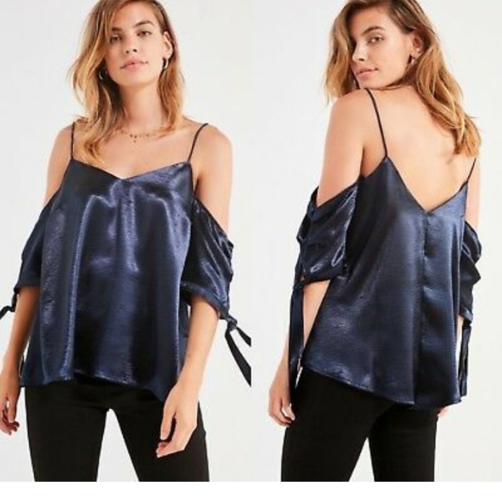 Urban Outfitters Silence+Noise silky cold shoulder tie accent blouse Size Medium